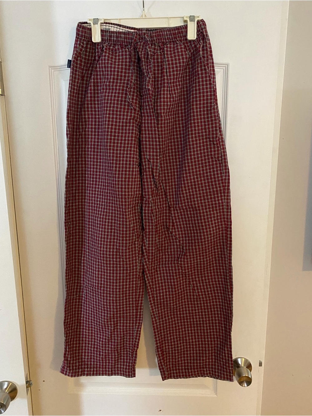 Womens Casual Drawstring Lounge Pants - Burgundy Plaid